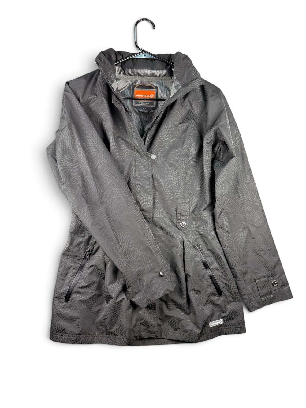 Merrell Opti-Shell Waterproof Gray Printed Rain Jacket Windbreaker Size S